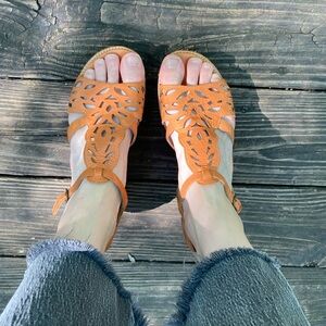 Camper Tan Leather Wedge Sandals, Size 39